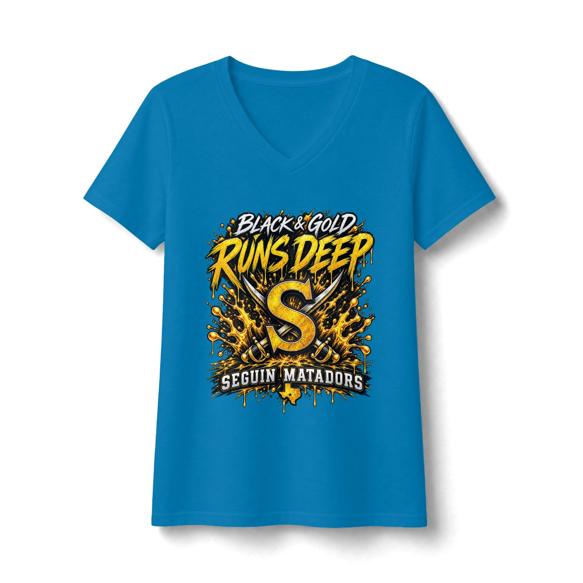 Seguin Matadors "Black & Gold Runs Deep" V-Neck Tee