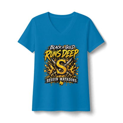 Seguin Matadors "Black & Gold Runs Deep" V-Neck Tee