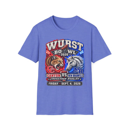 Wurst Bowl 2026 T‑Shirt — Rivalry Game Day Tee (Sausage vs. Unicorn)