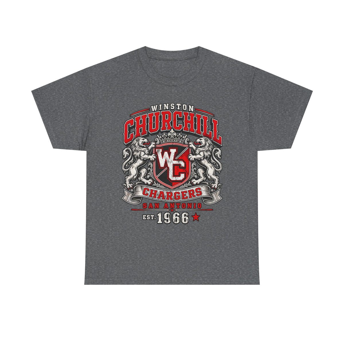 Churchill Chargers Vintage Crest T-Shirt — Winston Churchill 1966 School Spirit Tee