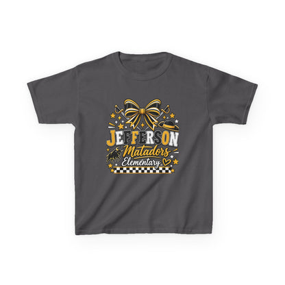 Jefferson Matadors Elementary Kids T-Shirt — School Spirit Bow & Mascot Tee
