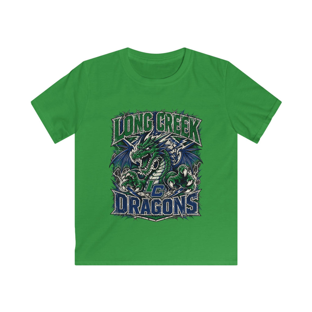 Long Creek Dragons Kids Tee — Green Fierce Dragon School Spirit Shirt