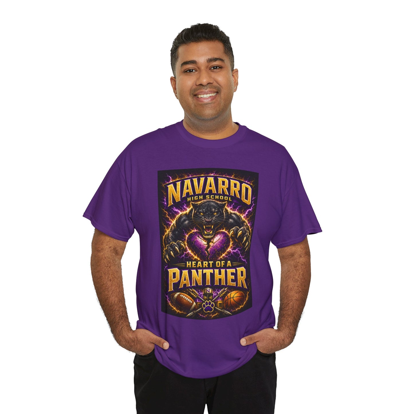 Panther Football Tee — "Navarro Heart of a Panther" High School Mascot Shirt