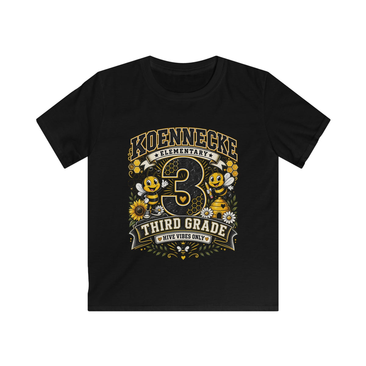 Third Grade Kids Tee - Koennecke Elementary 3rd Grade Sunflower Bee School Shirt