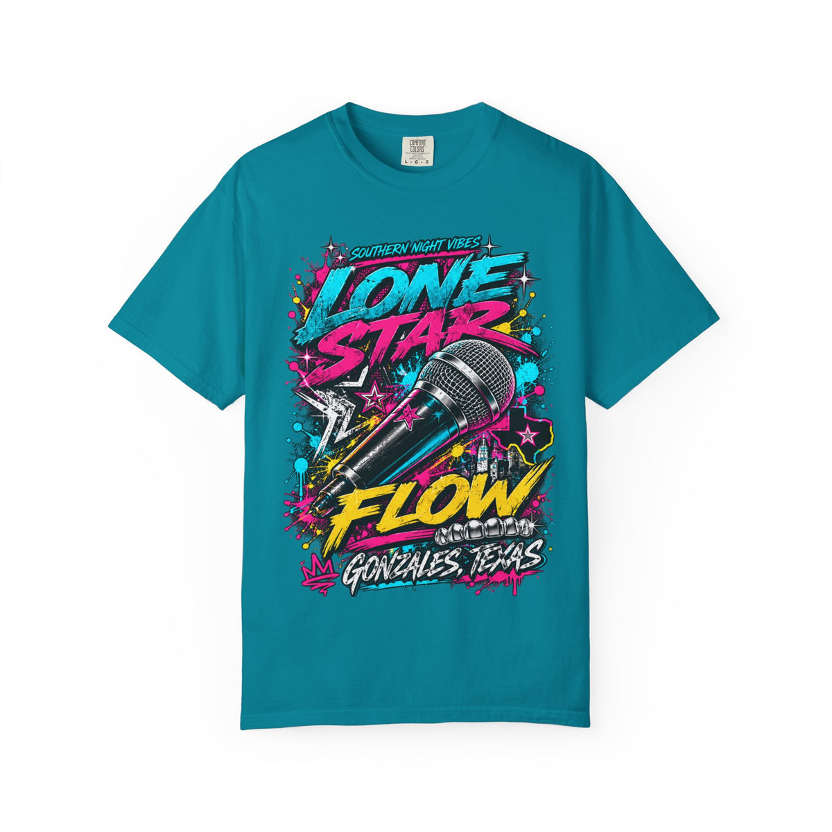 Lone Star Flow Microphone T-Shirt — Gonzales, Texas Retro Rap Tee