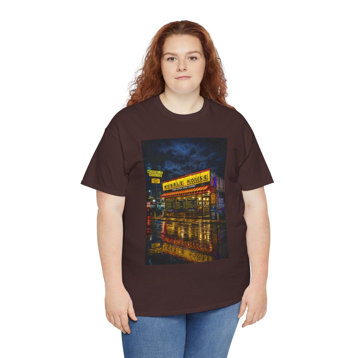 Diner Neon Night T-Shirt — Retro Rainy Cityscape Graphic Tee