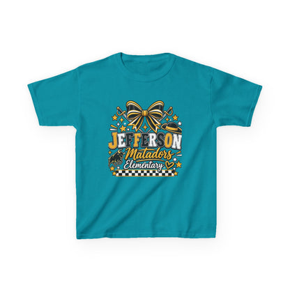 Jefferson Matadors Elementary Kids T-Shirt — School Spirit Bow & Mascot Tee
