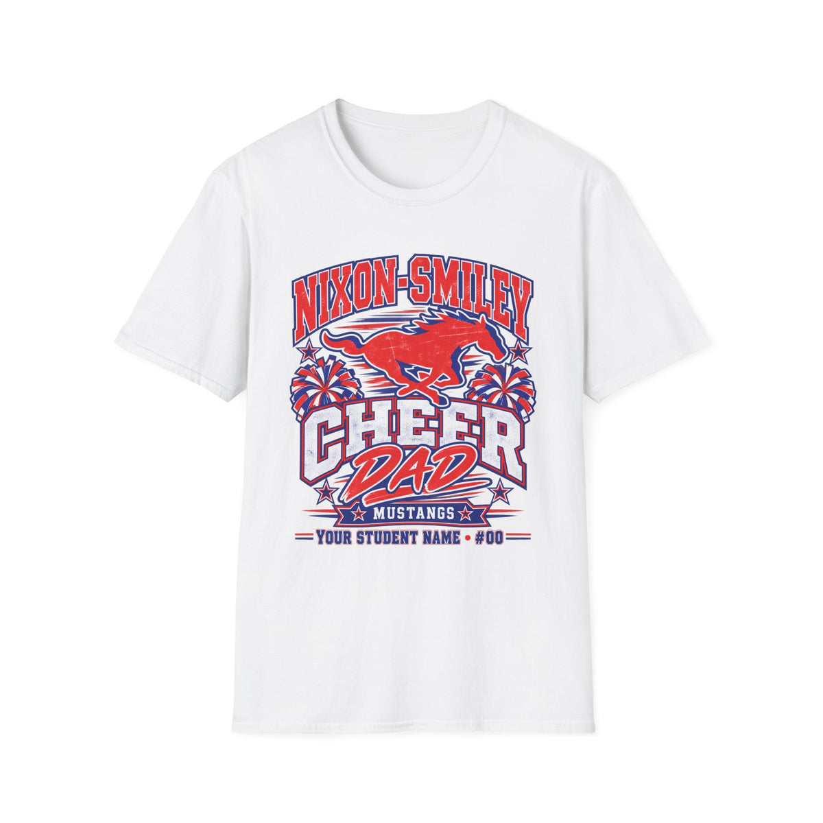 Nixon-Smiley Mustangs Cheer Dad T-Shirt — School Spirit Fan Tee