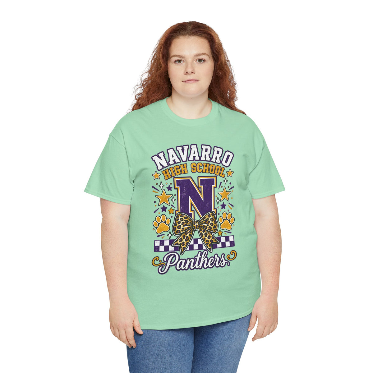 Navarro Panthers High School Tee — 'N' Leopard Ribbon Paw Print Design