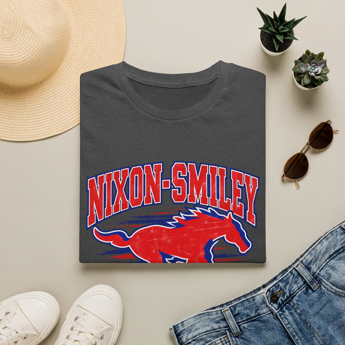 Nixon-Smiley Mustangs Tee — Retro School Mascot T-Shirt