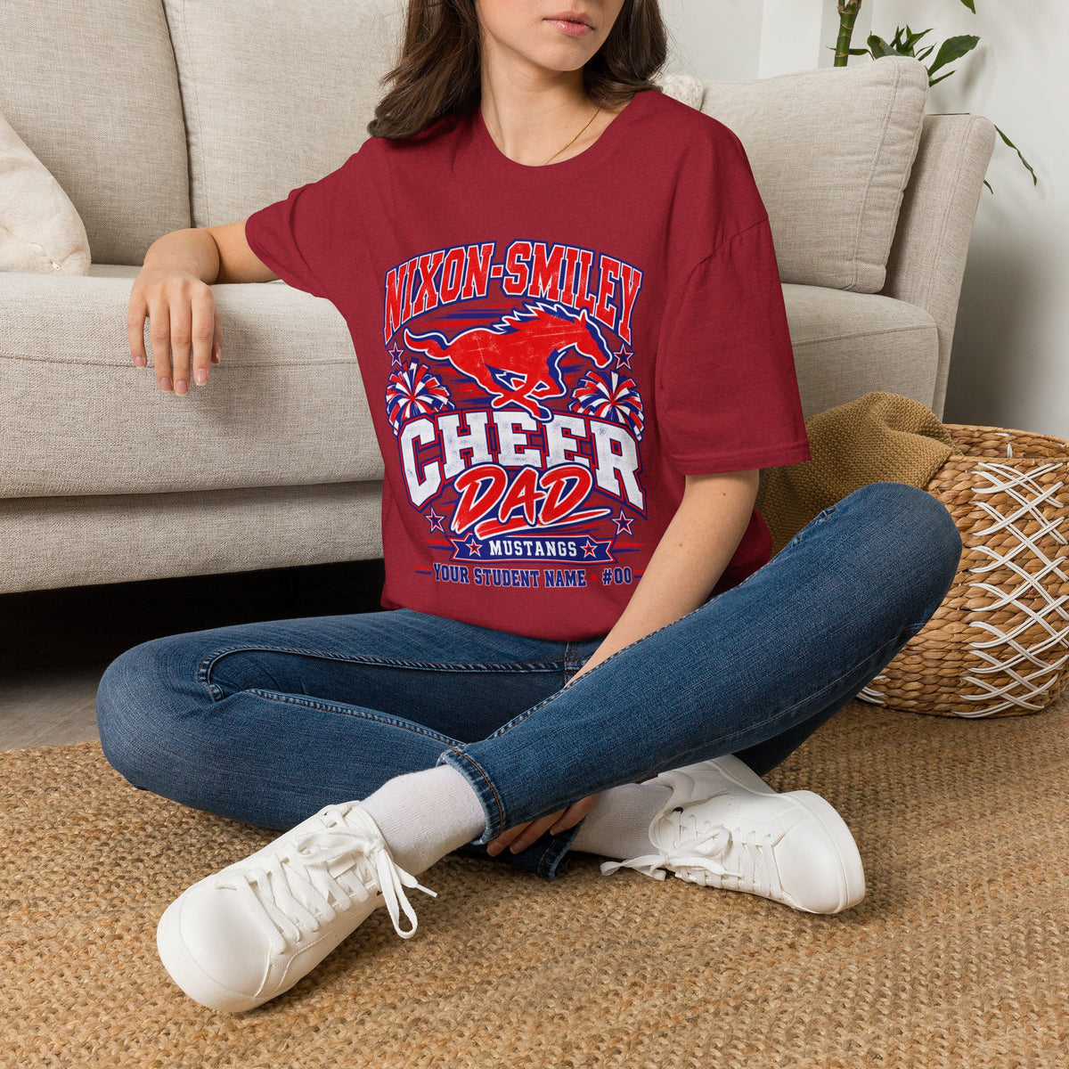 Nixon-Smiley Mustangs Cheer Dad T-Shirt — School Spirit Fan Tee