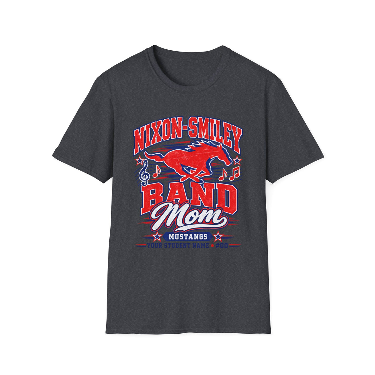 Mustangs Band Mom T-Shirt — Nixon-Smiley Band Support Tee