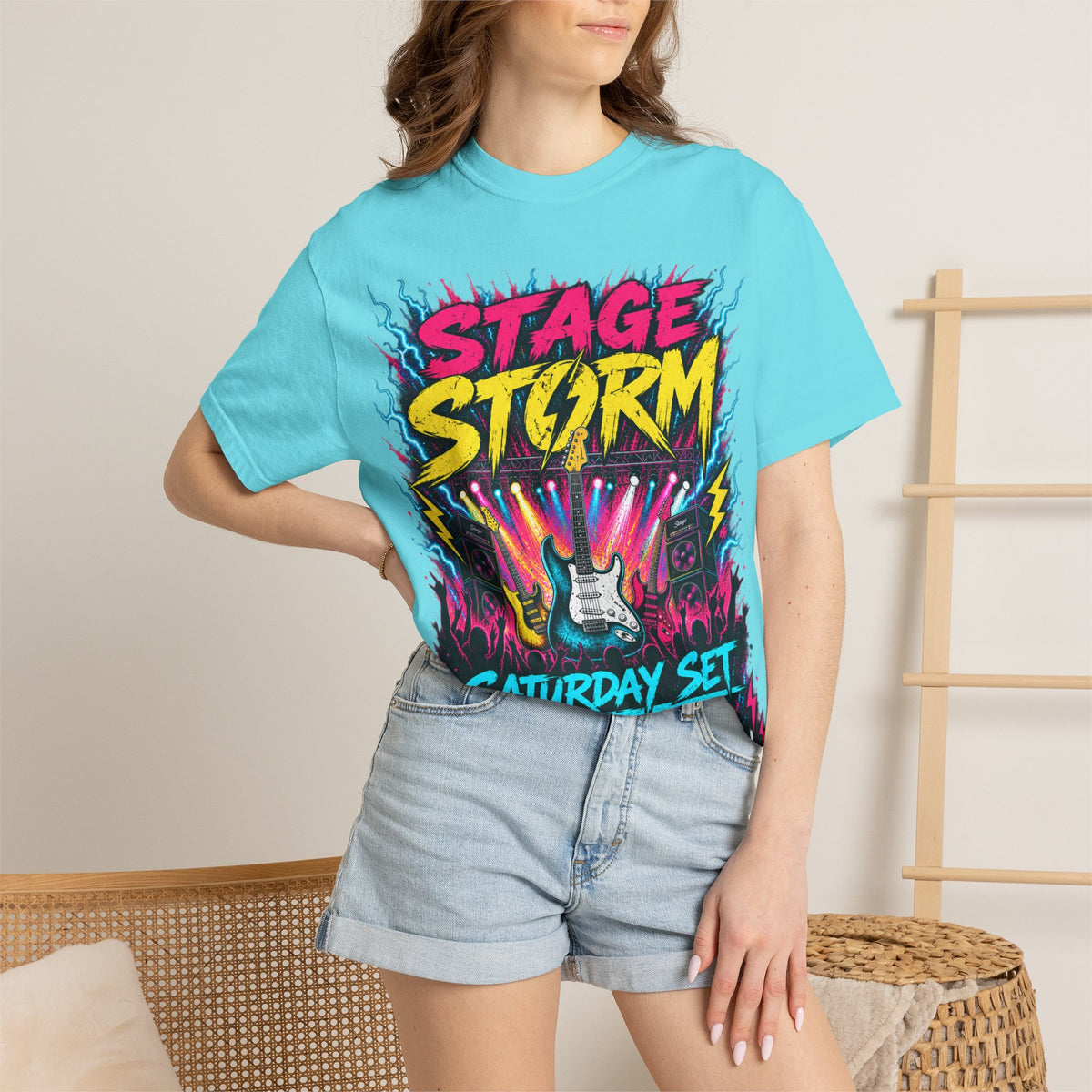 Stage Storm Rock Band T-Shirt — "Stage Storm" Guitar Concert Graphic Tee