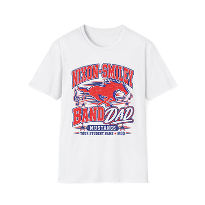 Nixon-Smiley Mustangs Band T-Shirt — Vintage Red Mustang Music Design