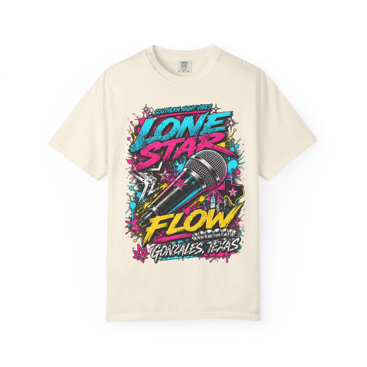 Lone Star Flow Microphone T-Shirt — Gonzales, Texas Retro Rap Tee