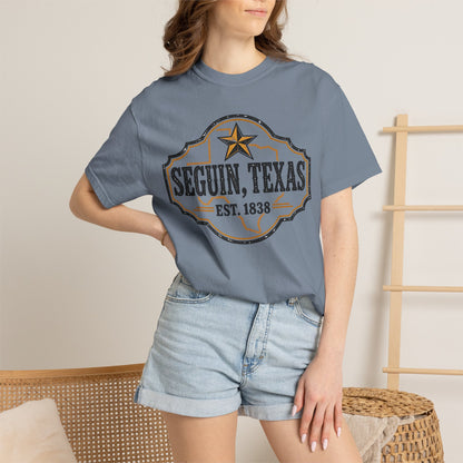 Seguin, Texas Vintage Badge T-Shirt — Est. 1838 Cotton Tee