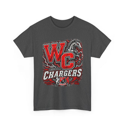 Chargers WC Mascot T-Shirt — Bold Red & Black School Spirit Tee
