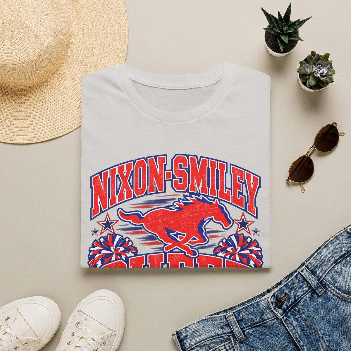 Nixon-Smiley Mustangs Cheer Mom T-Shirt — Personalized School Spirit Tee