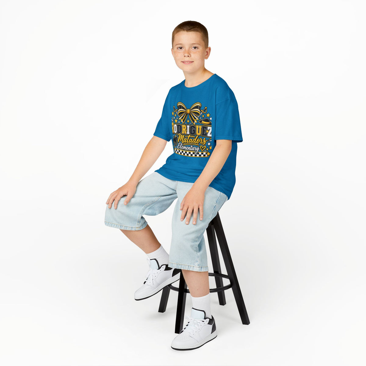 Rodriguez Matadors Elementary Kids T‑Shirt — School Spirit Bow & Mascot Tee