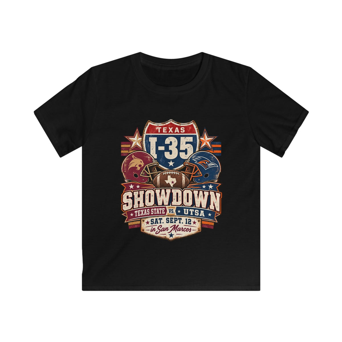 Kids I-35 Showdown Football Tee — Texas State vs UTSA Game Day Shirt