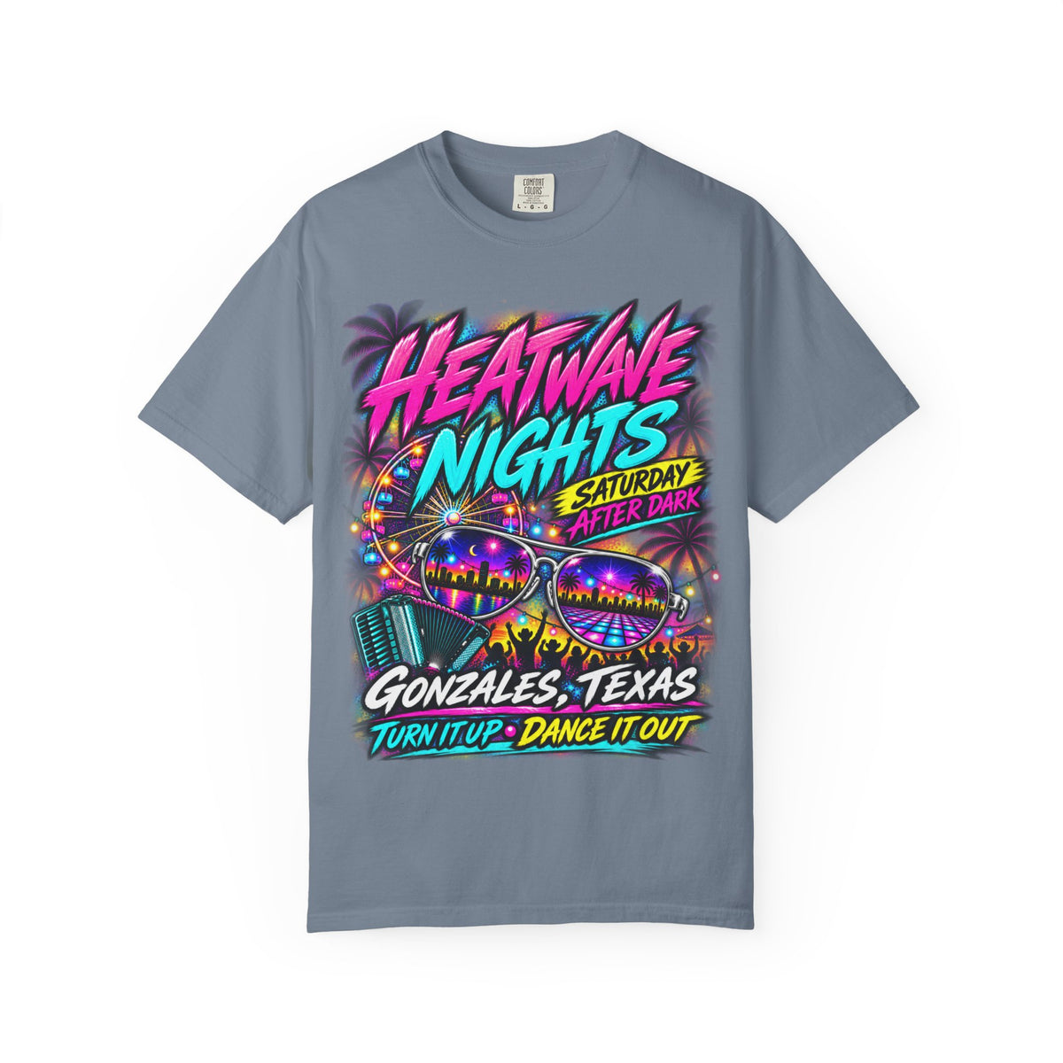 Heatwave Nights T-Shirt — Gonzales, Texas Retro Neon Party Tee