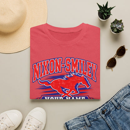 Customizable Mustang Team T-Shirt — 'Nixon-SMiley' Personalized Jersey Tee