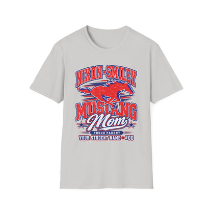 Mustang Mom T‑Shirt — Nixon‑Smiley School Spirit Tee (Customizable Student Name)