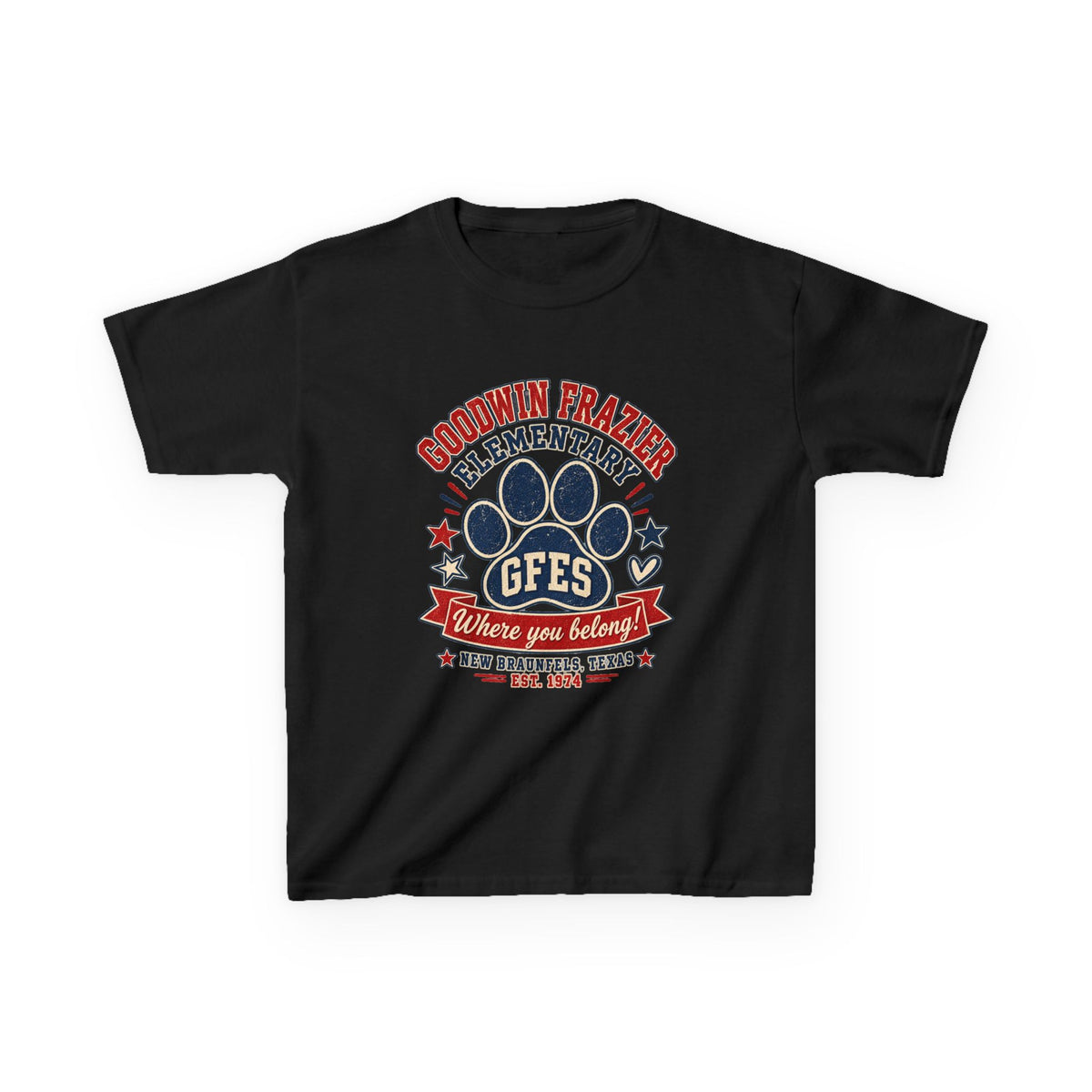 Kids Tee — Goodwin Frazier Elementary GFES Paw Print School Spirit Shirt