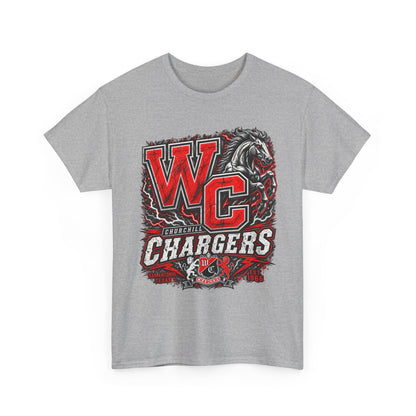 Chargers WC Mascot T-Shirt — Bold Red & Black School Spirit Tee
