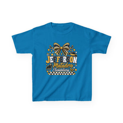 Jefferson Matadors Elementary Kids T-Shirt — School Spirit Bow & Mascot Tee