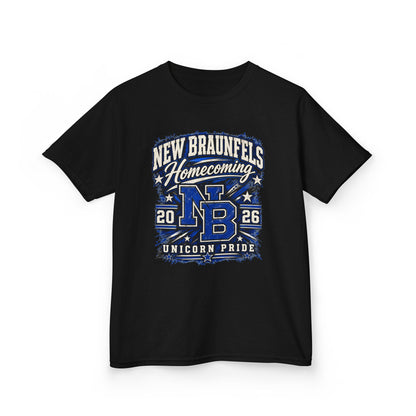 New Braunfels Homecoming 2026 Kids T‑Shirt — NB Unicorn Pride School Spirit Tee