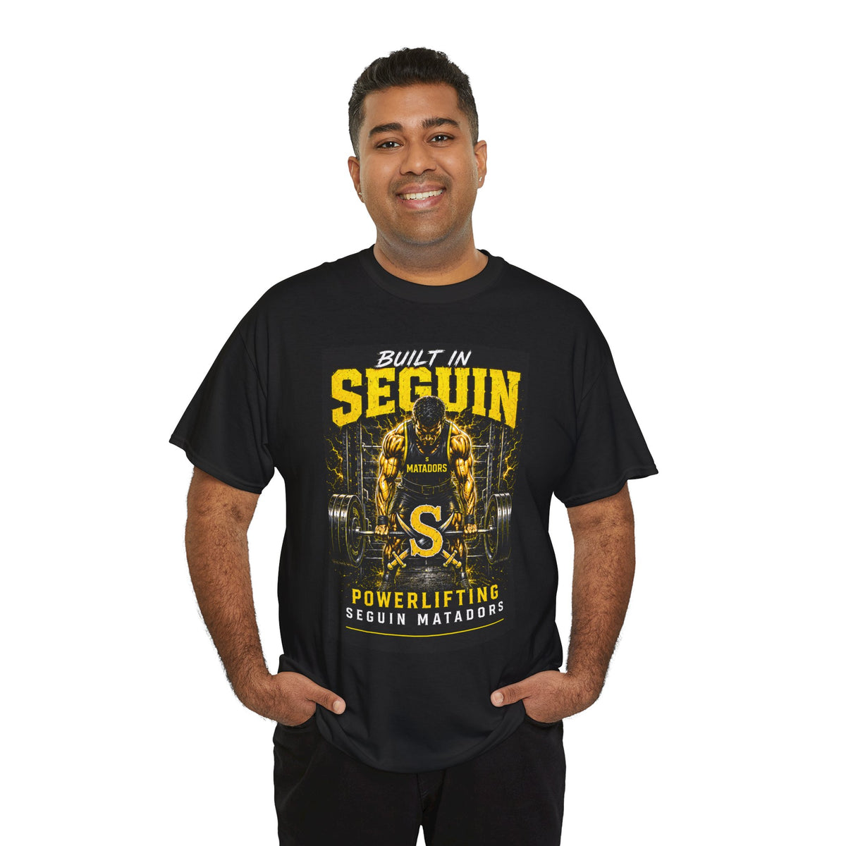 Seguin Powerlifting T-Shirt — "Built in Seguin" Matadors Gym Tee