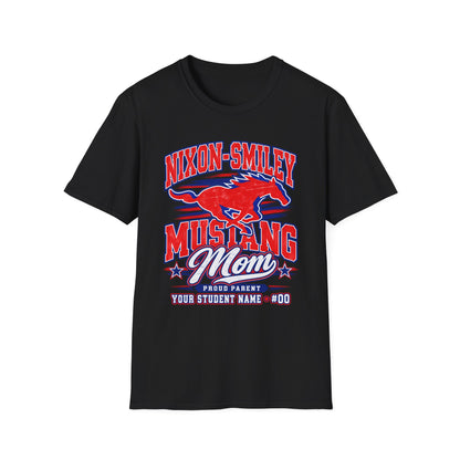 Mustang Mom T‑Shirt — Nixon‑Smiley School Spirit Tee (Customizable Student Name)