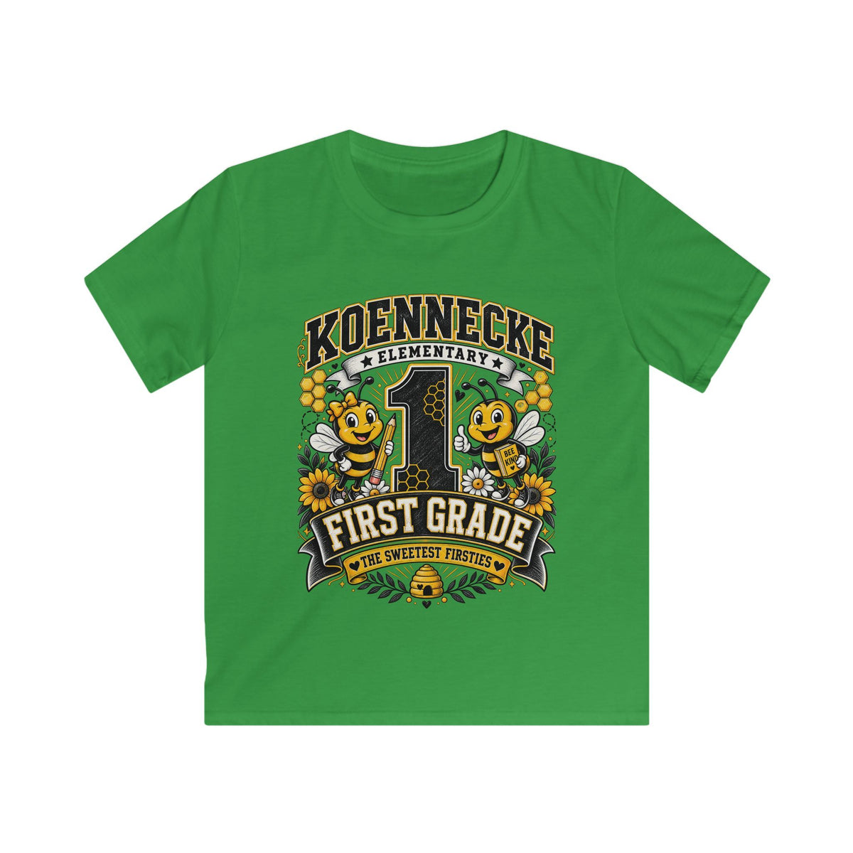 First Grade Kids Tee — 'Koennecke Elementary' Back-to-School Bee Design