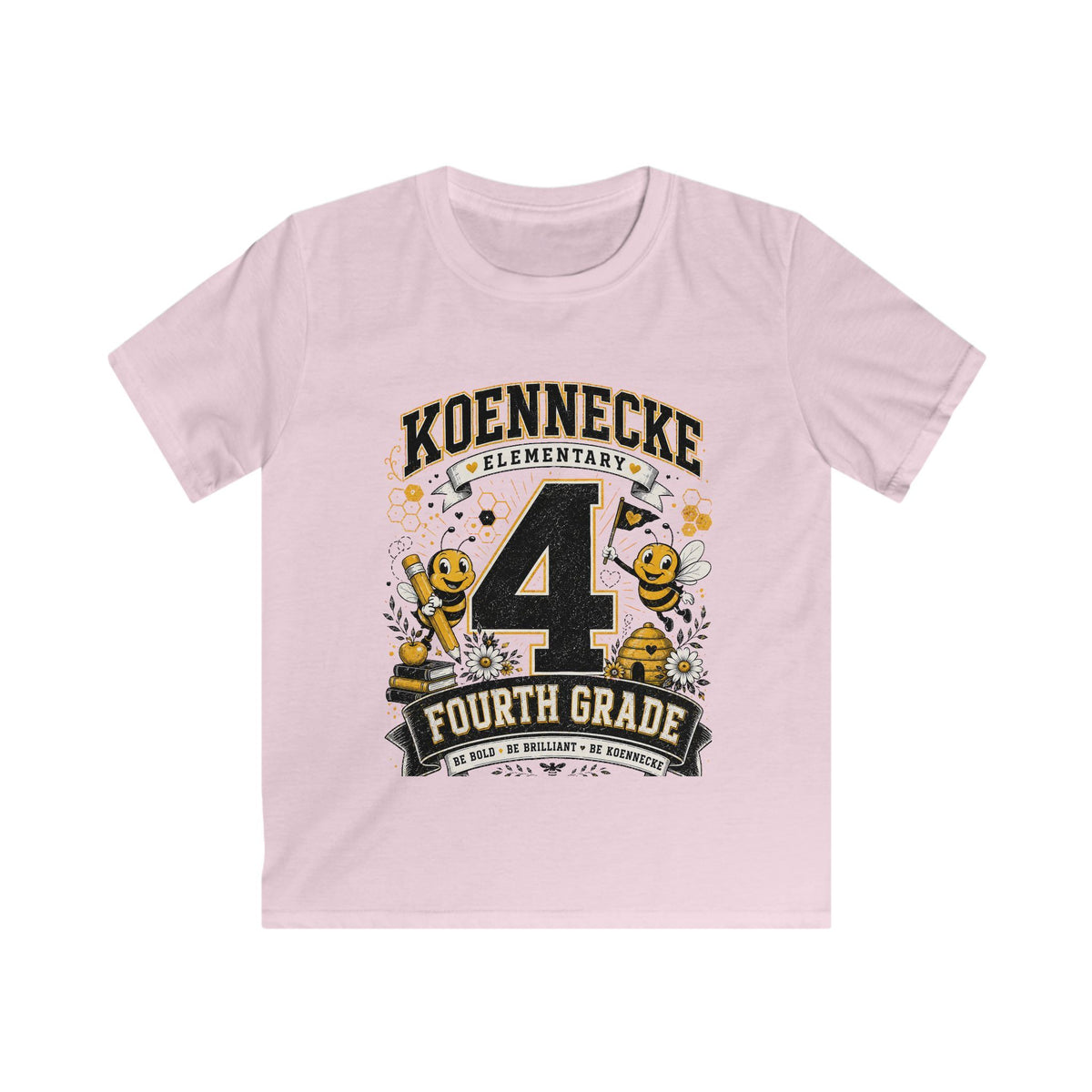 Koennecke Elementary Fourth Grade Kids T‑Shirt — '4 Fourth Grade' Bee School Tee