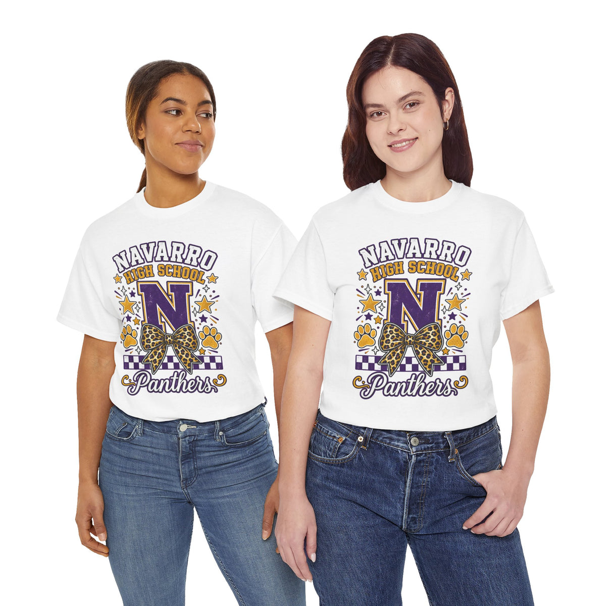 Navarro Panthers High School Tee — 'N' Leopard Ribbon Paw Print Design