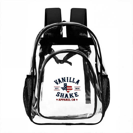 Vanilla Shake Apparel Co Clear Backpack-2 Mesh Pockets-2 Compartment