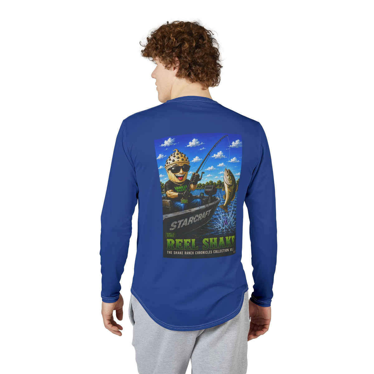 Reel Shake Dark Blue Men's UV Protection Long Sleeve Moisture Wicking Shirt-Sublimation.
