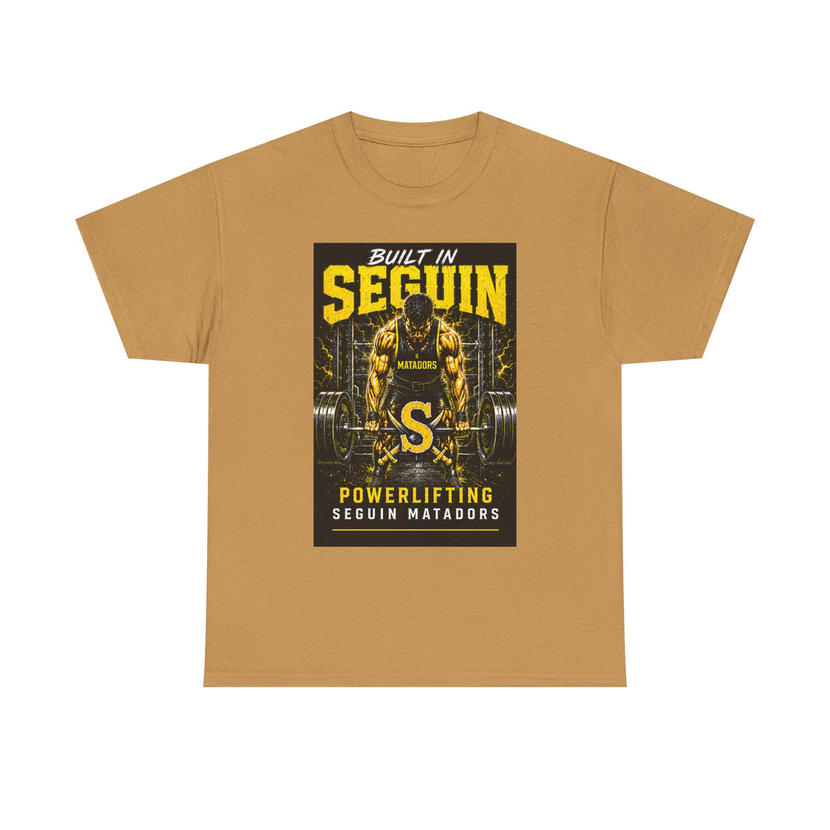Seguin Powerlifting T-Shirt — "Built in Seguin" Matadors Gym Tee