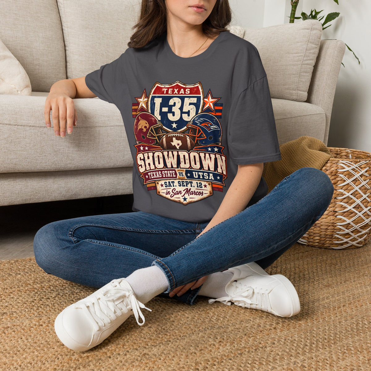 I-35 Texas Showdown Football T-Shirt – Texas State vs UTSA Game Day Tee