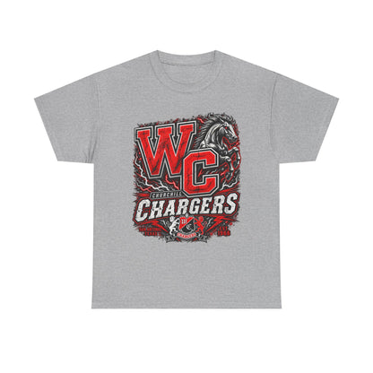 Chargers WC Mascot T-Shirt — Bold Red & Black School Spirit Tee