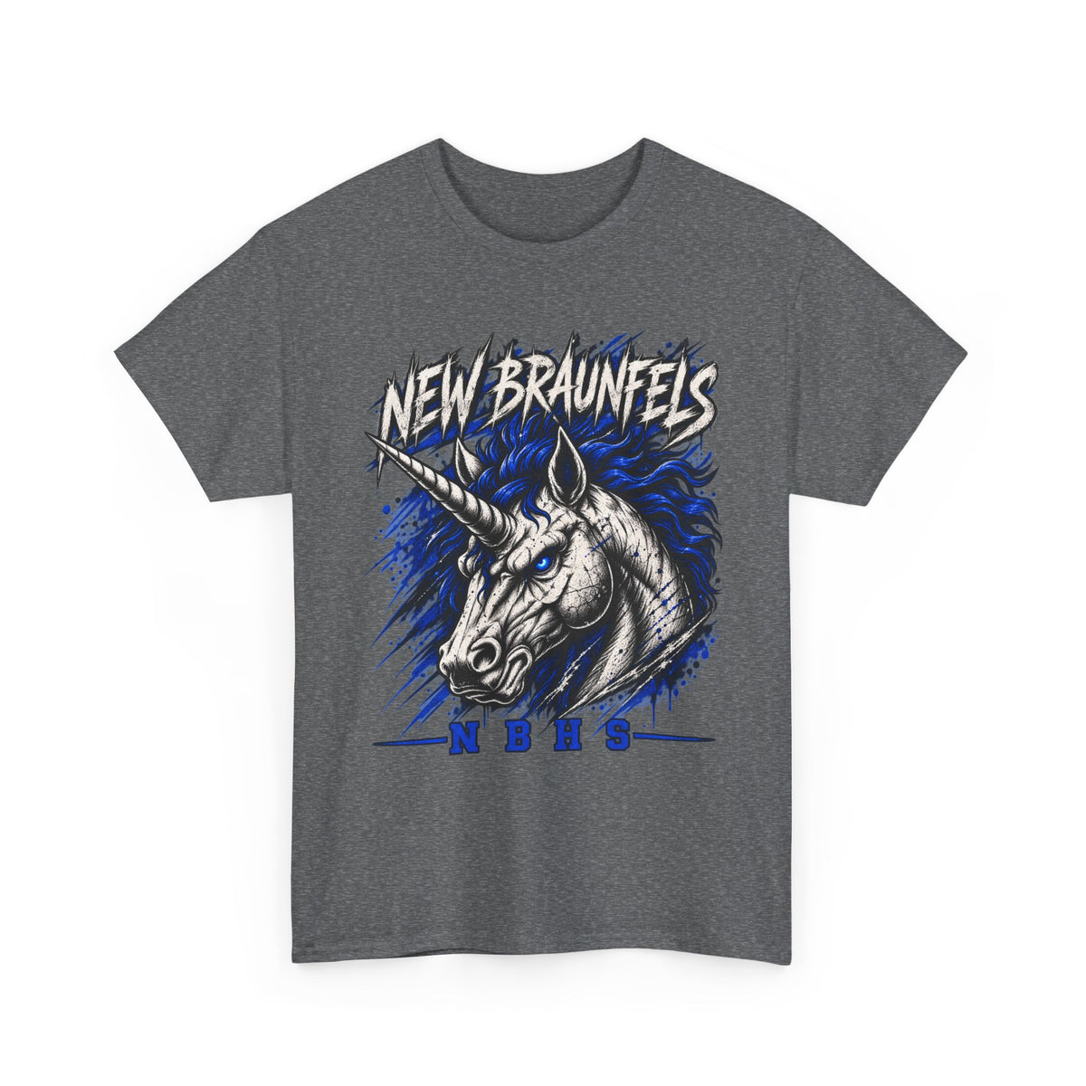 New Braunfels Unicorn Graphic Tee — Bold Blue Mythical Horse Shirt