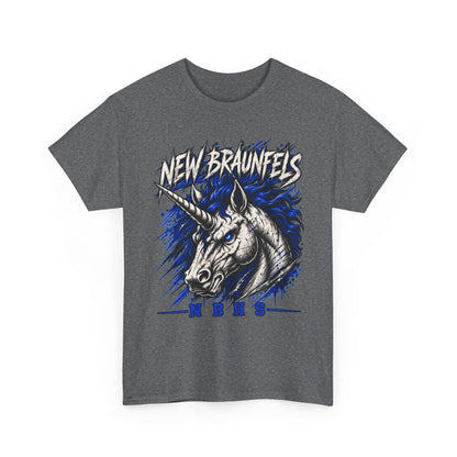 New Braunfels Unicorn Graphic Tee — Bold Blue Mythical Horse Shirt
