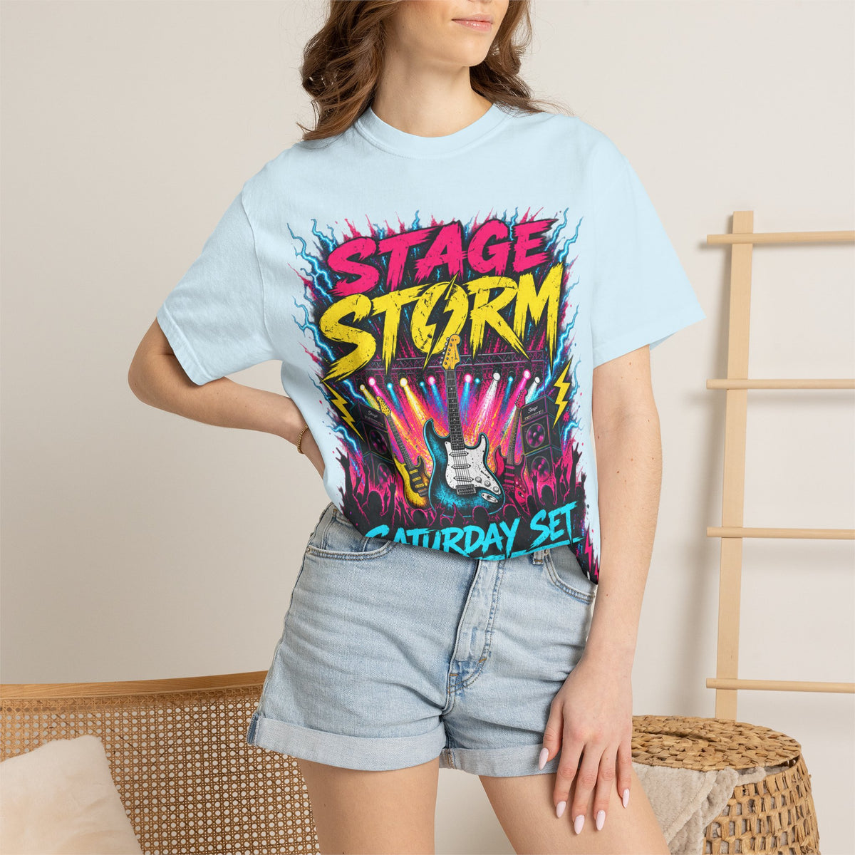 Stage Storm Rock Band T-Shirt — "Stage Storm" Guitar Concert Graphic Tee