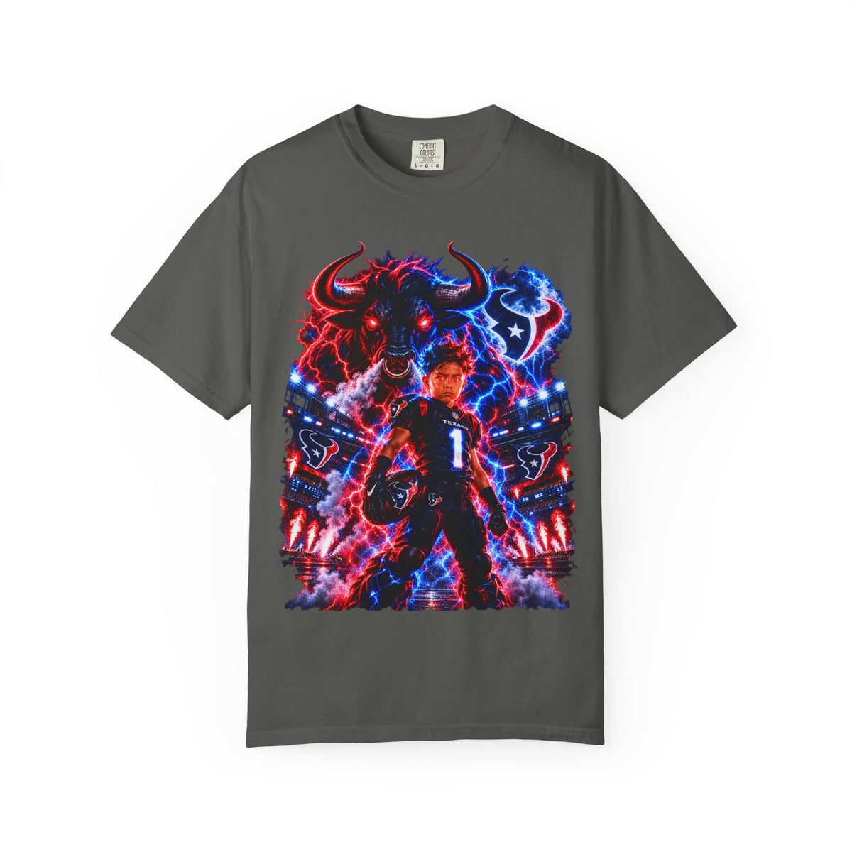 Houston Texans Bull Graphic T-Shirt — Neon Player & Team Logo Football Tee
