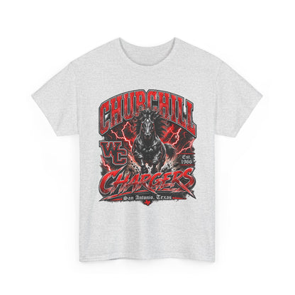 Churchill Chargers Mascot T‑Shirt — Vintage Black Stallion School Team Tee