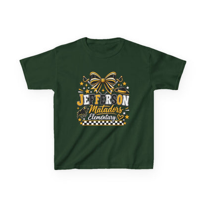 Jefferson Matadors Elementary Kids T-Shirt — School Spirit Bow & Mascot Tee