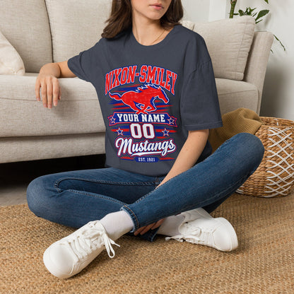 Customizable Mustang Team T-Shirt — 'Nixon-SMiley' Personalized Jersey Tee