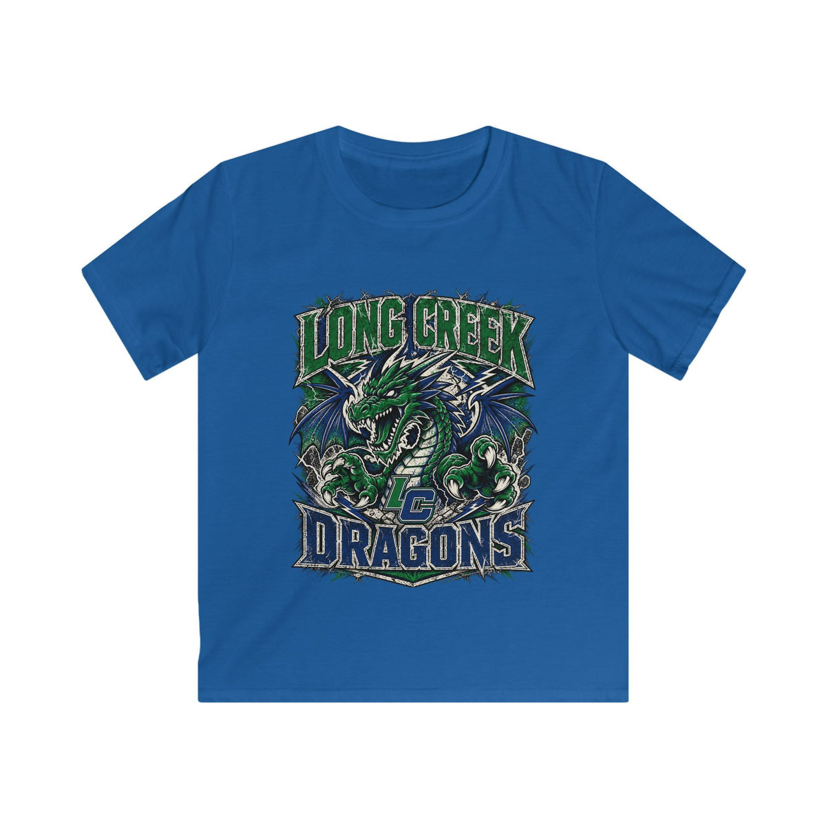 Long Creek Dragons Kids Tee — Green Fierce Dragon School Spirit Shirt