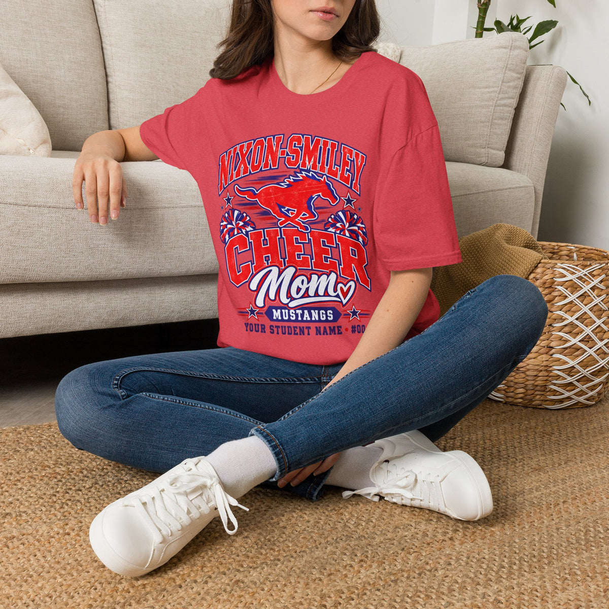 Nixon-Smiley Mustangs Cheer Mom T-Shirt — Personalized School Spirit Tee